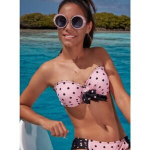 NWT Betsey Johnson Pink Polka Dot Bikini Top Size Large